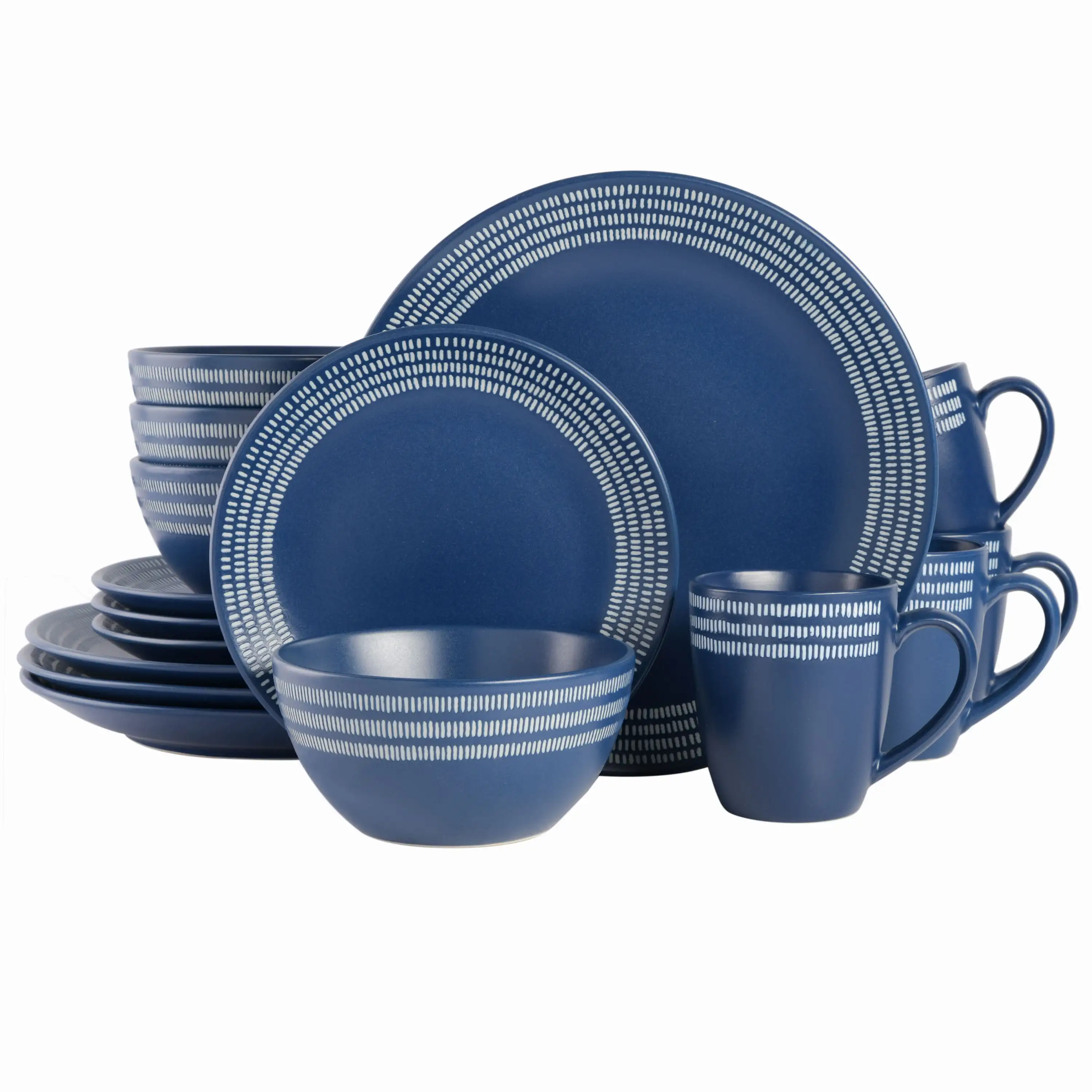 

Gap Home 16-Piece Striped Rim Blue Stoneware Dinnerware Setcomplete tableware set