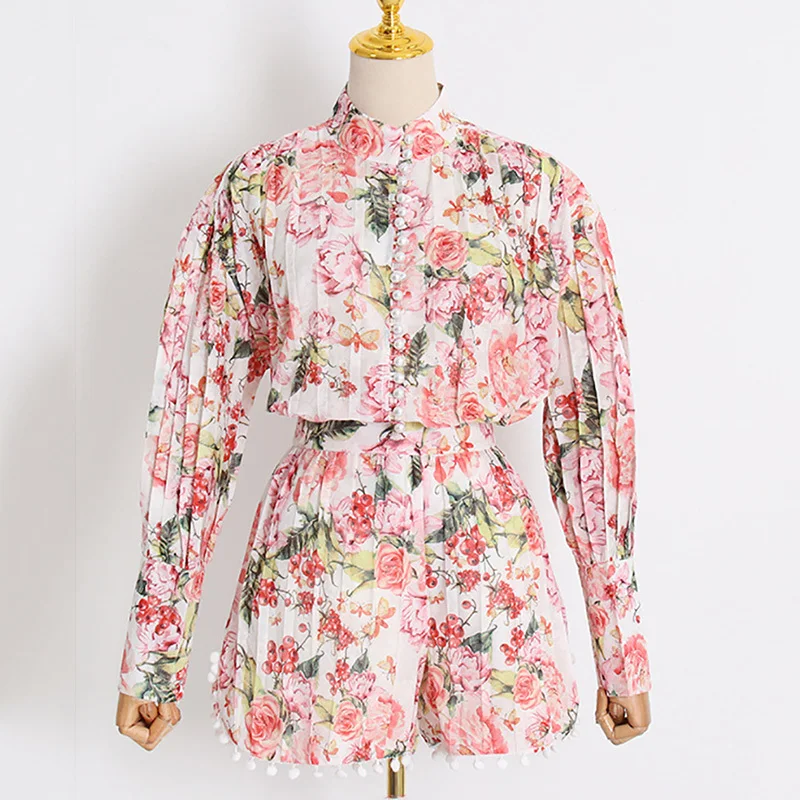 SeeBeautiful Flower Pleated Stand Long Sleeve Single Breasted Loose Shirt Shorts Set Summer 2022 New Women Q397
SeeBeautiful Flower Pleated Stand Long Sleeve Single Breasted Loose Shirt Shorts Set Summer 2022 New Women Q397