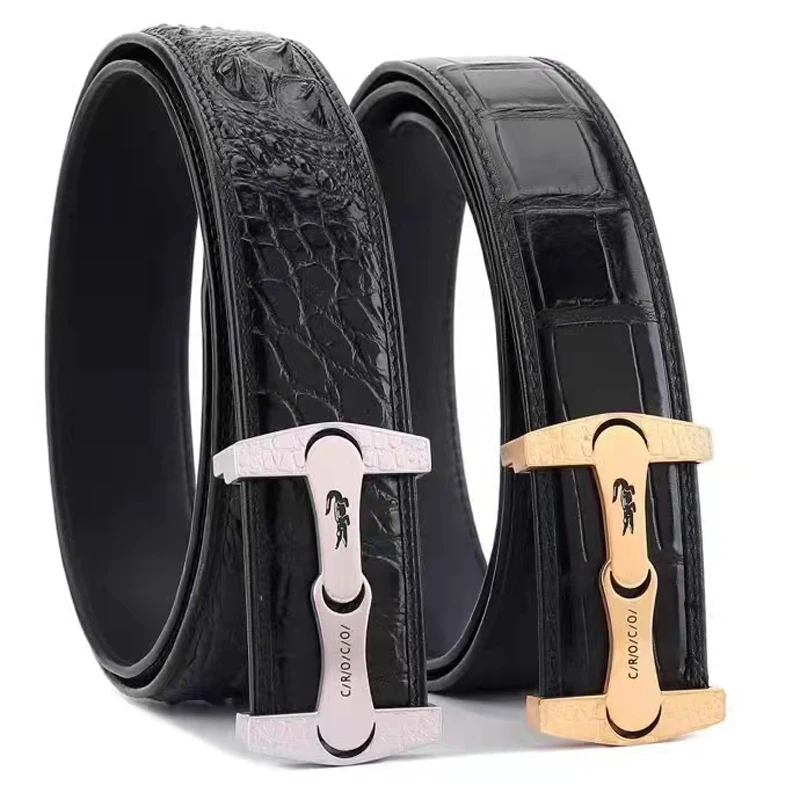 

Fashion Belts For Men Real Crocodile Leather Waist Straps With Stainless Steel Buckle 3.8cm Width