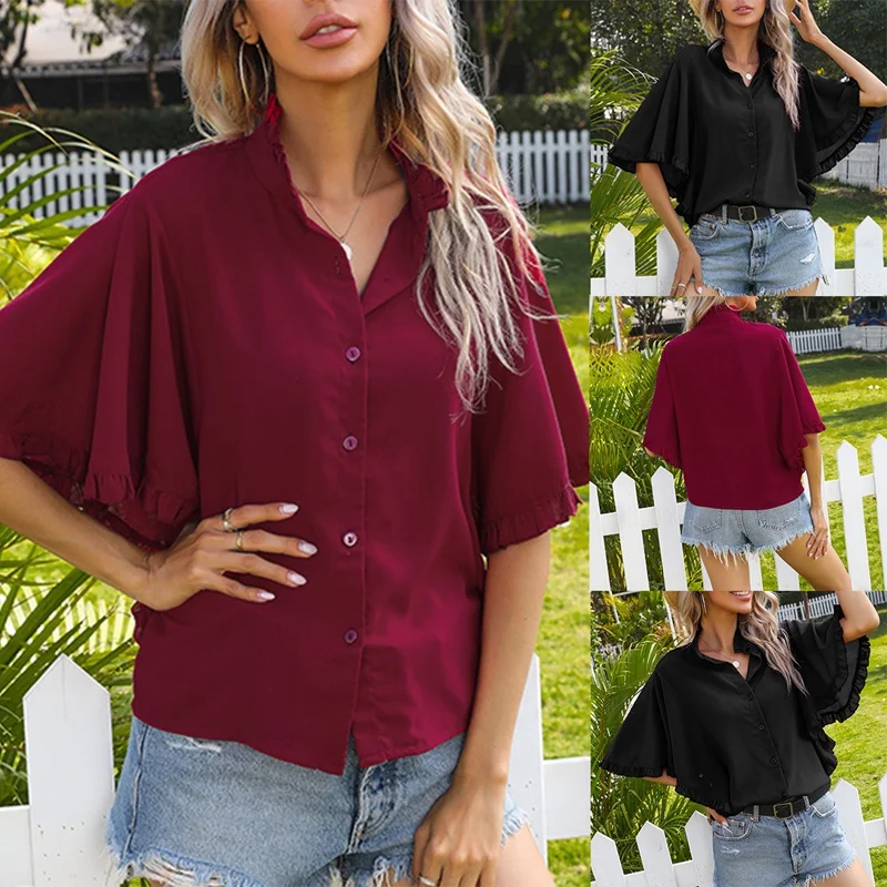 Women's V-Neck Tops Fashion Solid Color Pleated Ruffled Short-Sleeved Button-Down Shirt
Women's V-Neck Tops Fashion Solid Color Pleated Ruffled Short-Sleeved Button-Down Shirt