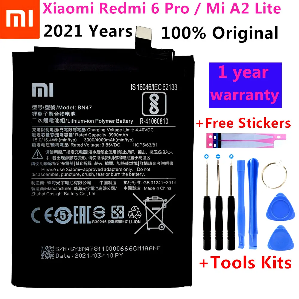 100% New Original Real 4000mAh BN47 Battery with glue sticker For Xiaomi Redmi 6 Pro 6Pro / For Xiaomi Mi A2 Lite Battery +Tools
100% New Original Real 4000mAh BN47 Battery with glue sticker For Xiaomi Redmi 6 Pro 6Pro / For Xiaomi Mi A2 Lite Battery +Tools