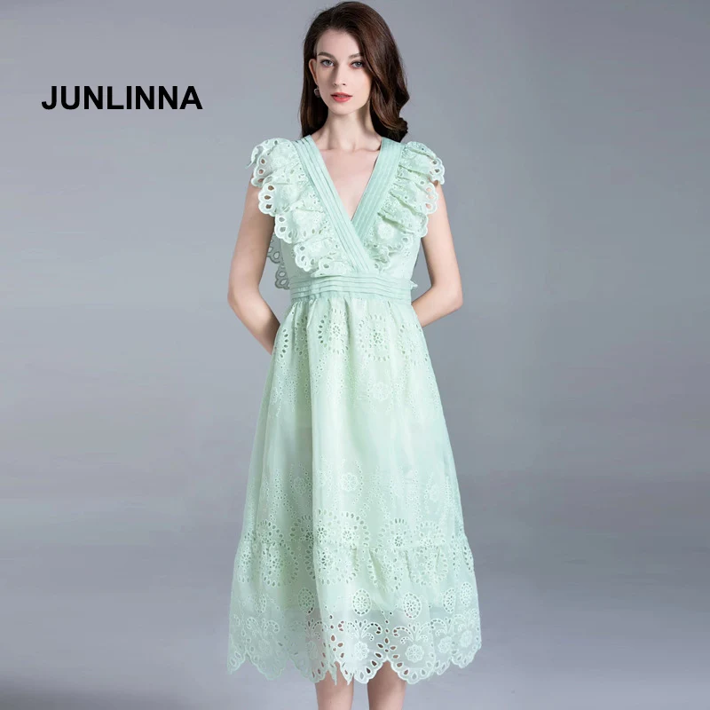 JUNLINNA Fashion Designer Women Princess Dress 2022 Summer New Sexy V Neck Ruffle Elegant Hook Floral and Hollow Out Vestidos
JUNLINNA Fashion Designer Women Princess Dress 2022 Summer New Sexy V Neck Ruffle Elegant Hook Floral and Hollow Out Vestidos