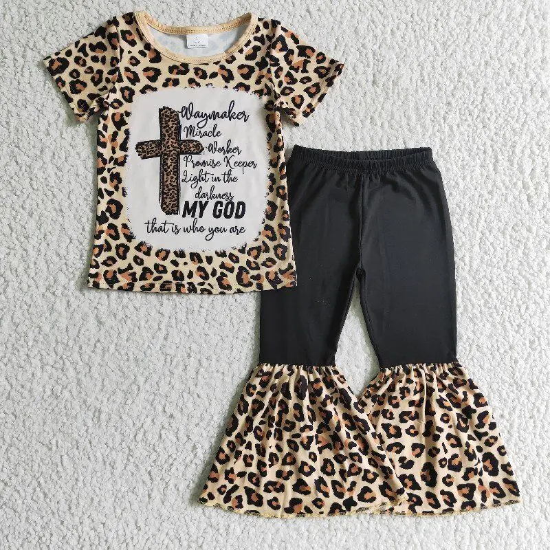 Наряды для маленьких девочек, с коротким рукавом и буквенным принтом, с леопардовым принтом, с колокольчиками, 100% хлопок, комплекты детской ... 
Наряды для маленьких девочек, с коротким рукавом и буквенным принтом, с леопардовым принтом, с колокольчиками, 100% хлопок, комплекты детской ...