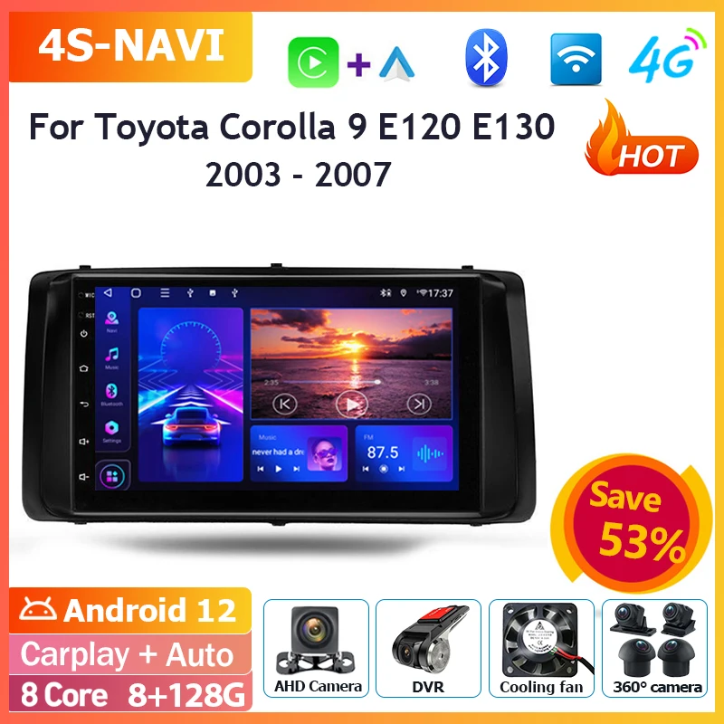 Автомобильный радиоприемник на Android 12, мультимедийный плеер для Toyota Corolla 9 E120 E130 2003-2007, навигация GPS, беспроводной Carplay, Bluetooth, Wi-Fi
Автомобильный радиоприемник на Android 12, мультимедийный плеер для Toyota Corolla 9 E120 E130 2003-2007, навигация GPS, беспроводной Carplay, Bluetooth, Wi-Fi