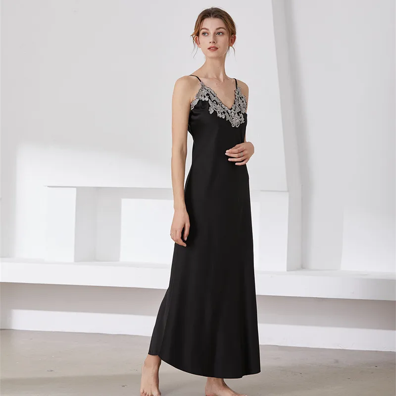Lace Pajamas Women Gallus Sleepwear Female Simulated Silk V-neck Dress Sexy Sleepwear Bathrobe Clothing Long Robe
Lace Pajamas Women Gallus Sleepwear Female Simulated Silk V-neck Dress Sexy Sleepwear Bathrobe Clothing Long Robe
