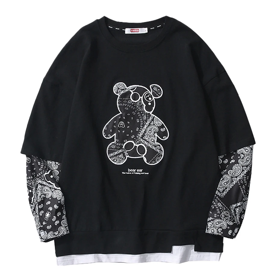 Paisley Bear Long Sleeve T-shirt Fake Two Piece Oversized Tshirt Black White Harajuku Hip Hop T Shirts Men Casual Loose Top Tees
Paisley Bear Long Sleeve T-shirt Fake Two Piece Oversized Tshirt Black White Harajuku Hip Hop T Shirts Men Casual Loose Top Tees
