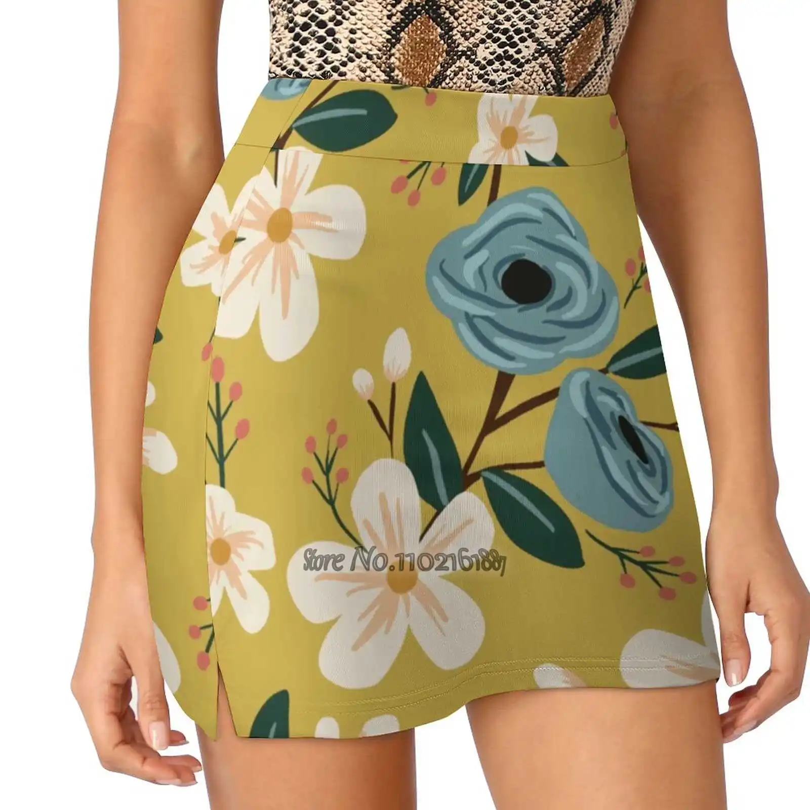 Женская мини-юбка с цветочным принтом, Двухслойная юбка с карманами, для занятий спортом, фитнесом и бегом 
Женская мини-юбка с цветочным принтом, Двухслойная юбка с карманами, для занятий спортом, фитнесом и бегом