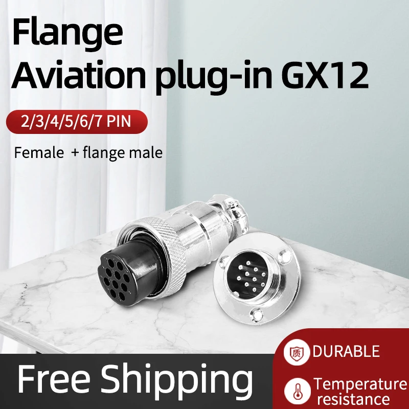 

5 Sets GX12 Flange mounting 3-hole fixing aviation connector plug&socket 2pin 3pin 4pin 5pin 6pin 7pin circular connectors