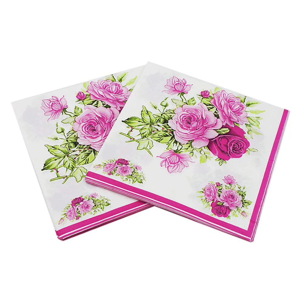 

20pcs/pack/lot Rose Paper Napkin Flower Festive & Party Tissue Napkins Decoupage 33cm*33cm