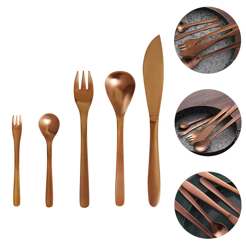 

Set Cutlery Fork Tableware Spoon Gold Dinner Silverware Forks Utensils Flatware Salad Kitchen Steak Stainless Serving Eating