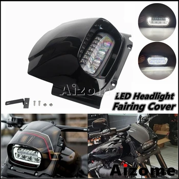 Motorcycle 9.8 inch LED Headlamp Front Cowl For Harley Softail M8 Black Headlight Fairing Cover Fat Bob 114 FXFB FXFBS 2018-2022