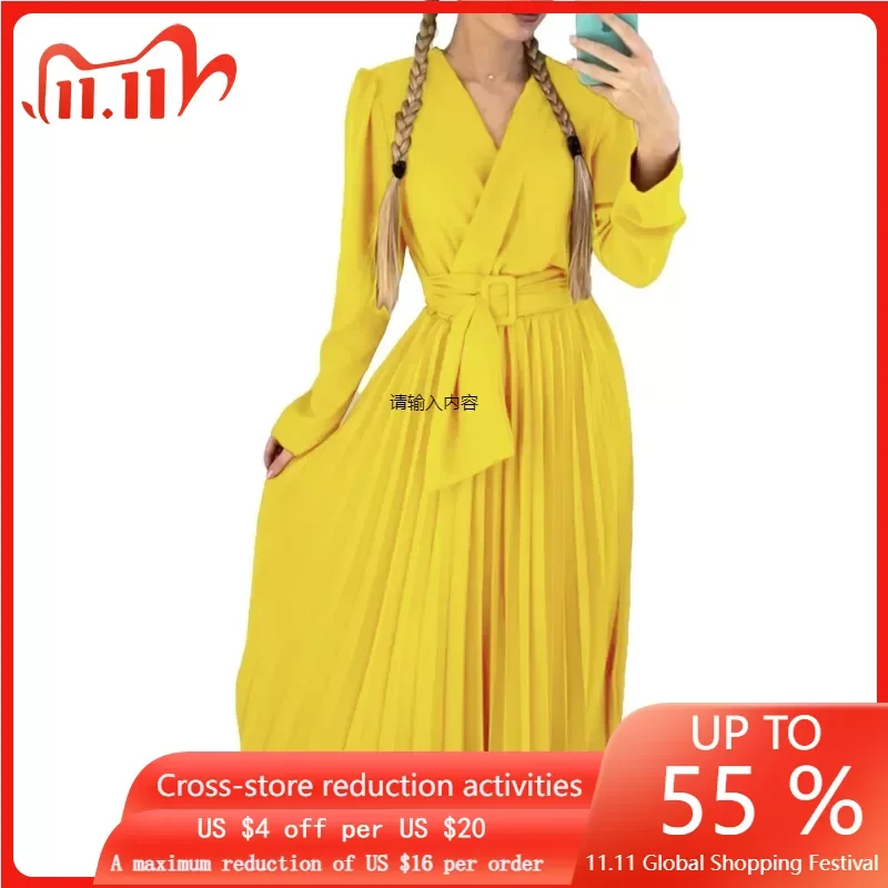 African Women's Dresses 2023 Autumn Winter Clothing Temperament V-neck Lace Up Solid Color High Waist Long Sleeve Pleated Dress
African Women's Dresses 2023 Autumn Winter Clothing Temperament V-neck Lace Up Solid Color High Waist Long Sleeve Pleated Dress