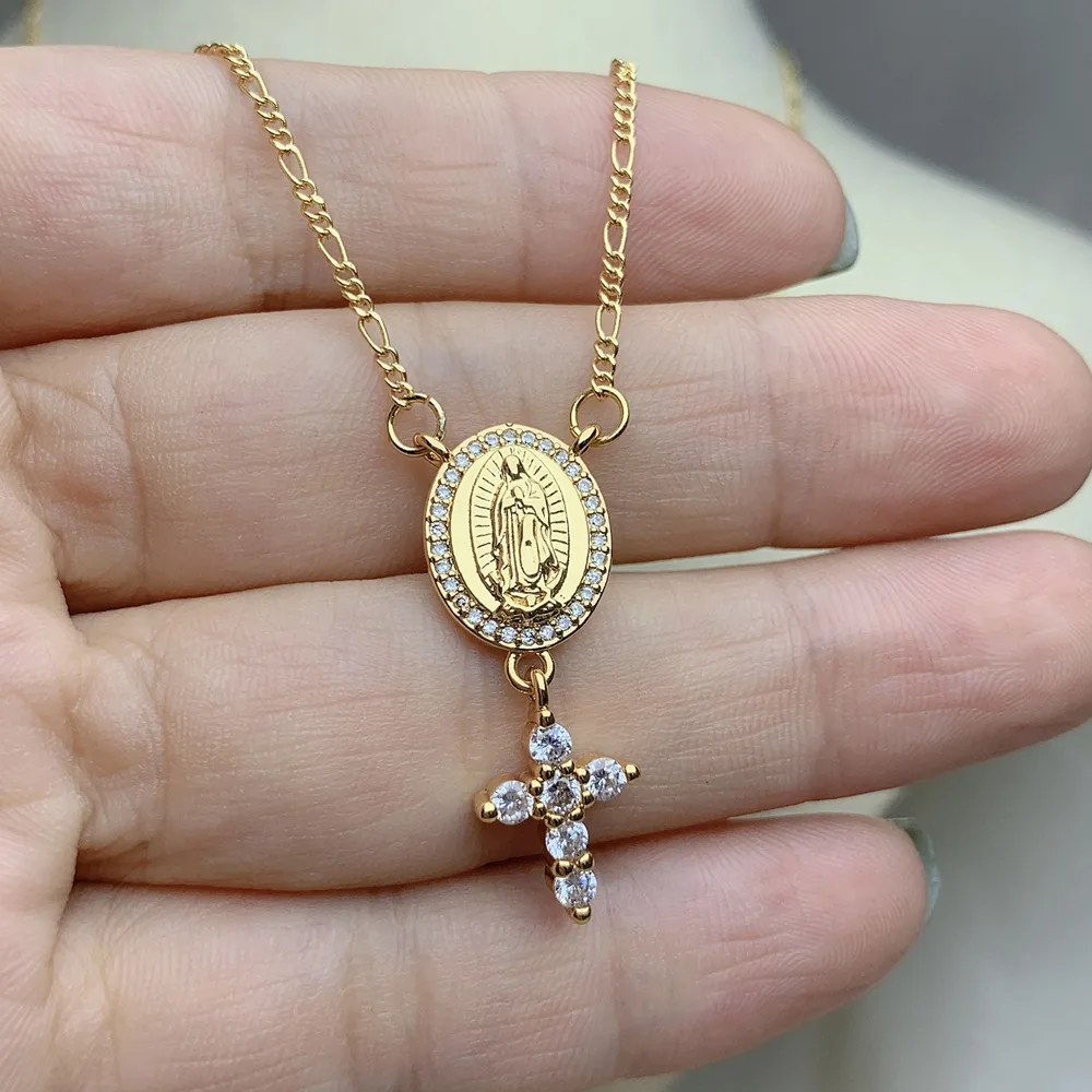 Gold Zircon Small Cross Virgin Mary Pendant Ladies Charm Prayer Necklace Girls Vintage Amulet Jewelry Gift
Gold Zircon Small Cross Virgin Mary Pendant Ladies Charm Prayer Necklace Girls Vintage Amulet Jewelry Gift