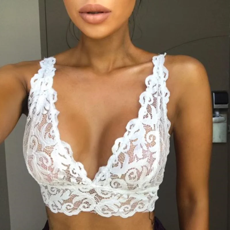 

Sexy Lace See Through Bra Hollow Lingerie Seamless Bralette Crop Top Sensual Women Underwear Porno Bralet Tank Erotic Clothing