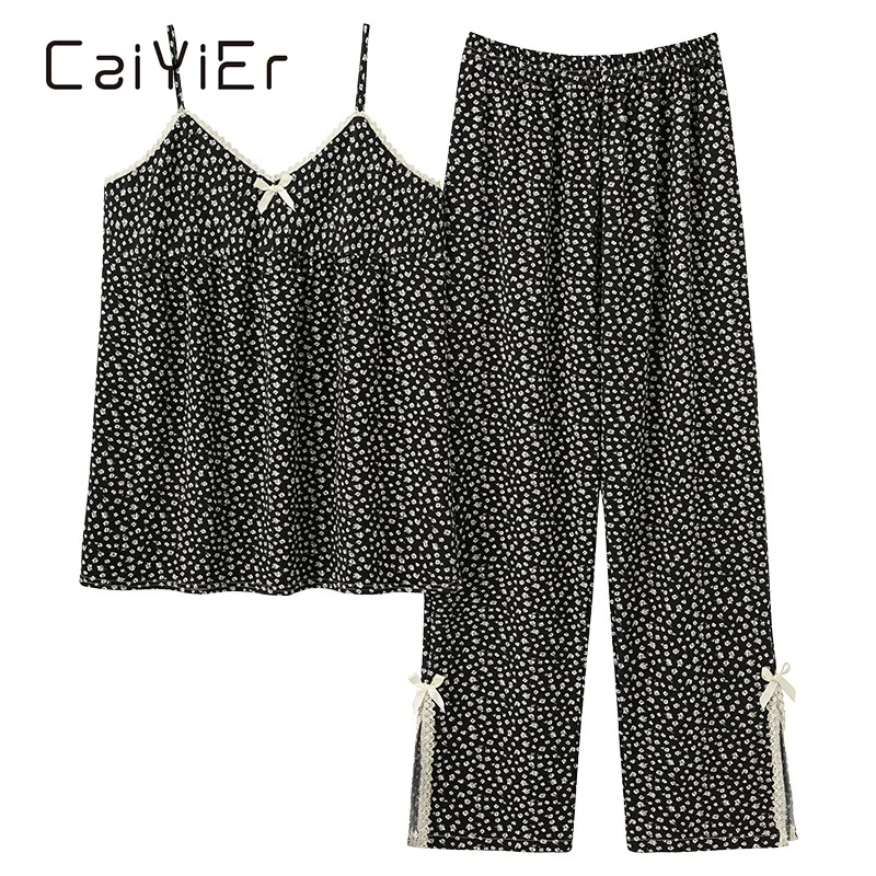 CAIYIER Flower Girls Nightwear V-Neck Sling Top + Long Pants Sexy Sleepwear For Women Leisure Pajamas Set Summer Lingerie Sets
CAIYIER Flower Girls Nightwear V-Neck Sling Top + Long Pants Sexy Sleepwear For Women Leisure Pajamas Set Summer Lingerie Sets