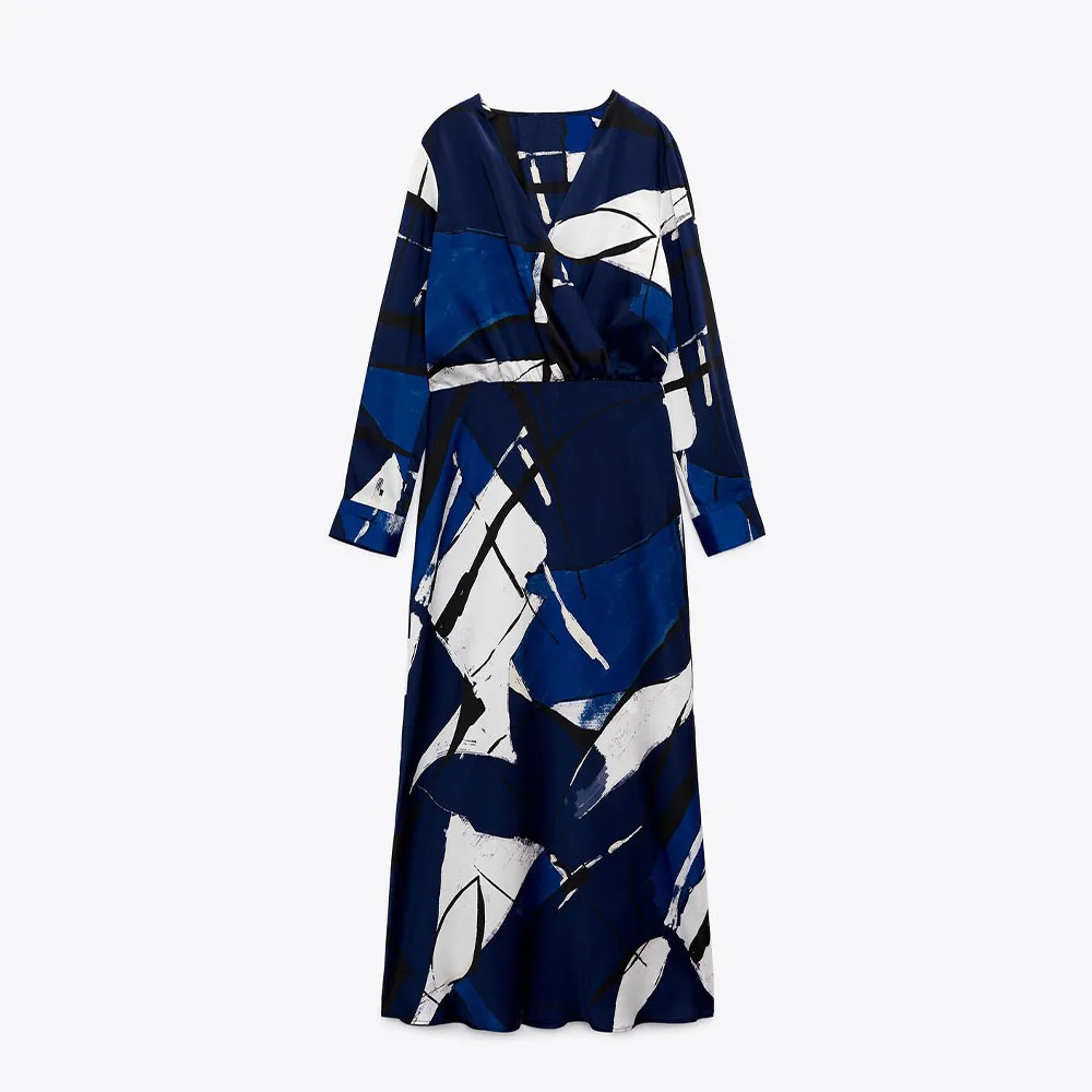 Fall new women's fashion temperament casual double placket V neck long sleeve stretch waist printed midi dress
Fall new women's fashion temperament casual double placket V neck long sleeve stretch waist printed midi dress