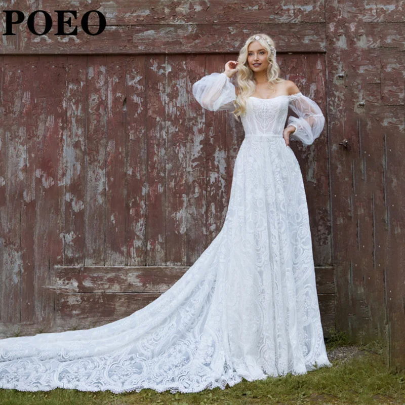 POEO Off The Shoulder Wedding Dress Boat Neck Appliques Bridal Gowns A-LINE Floor-Length Court Vestido De Novia Custom Made
POEO Off The Shoulder Wedding Dress Boat Neck Appliques Bridal Gowns A-LINE Floor-Length Court Vestido De Novia Custom Made
