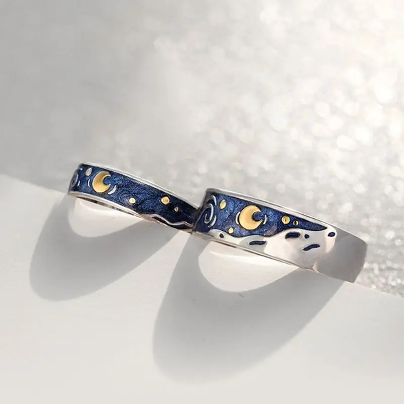 

Romantic Personality Couple Ring Van Gogh Starry Night Sky Ring Creative Adjustable Opening Lover Rings Men Women Gift Jewelry
