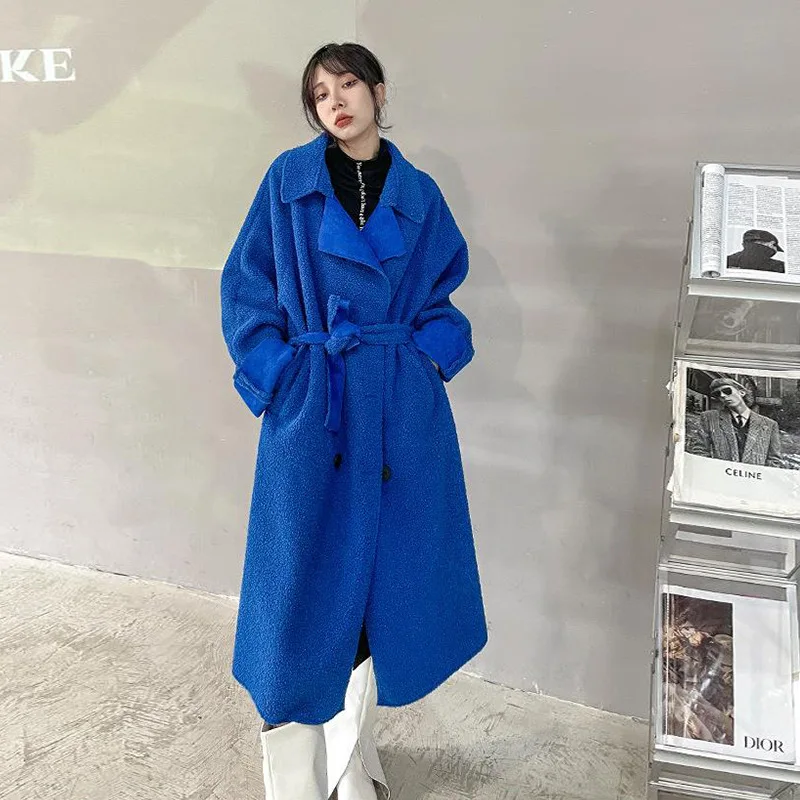 European Lambwool Coat Women Autumn Winter Streetwear Chic Loose Double Breasted Casual Blue Black Long Jacket Overcoat 1226
European Lambwool Coat Women Autumn Winter Streetwear Chic Loose Double Breasted Casual Blue Black Long Jacket Overcoat 1226