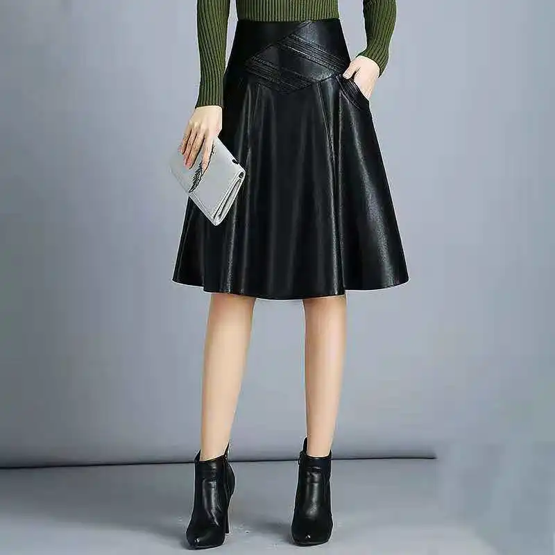 High Waist Leather Sheepskin A-Line Skirts Elegant Black Skirt Korean Womens Female Indie Folk Knee Length Ladies Office Skirt
High Waist Leather Sheepskin A-Line Skirts Elegant Black Skirt Korean Womens Female Indie Folk Knee Length Ladies Office Skirt