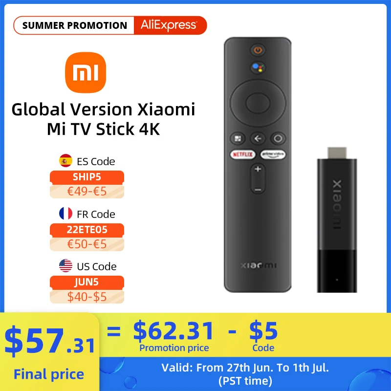 Global Version Xiaomi Mi TV Stick 4K Android 11 Portable Streaming Media 2GB 8GB Multi Language 360 Bluetooth Remote Control
Global Version Xiaomi Mi TV Stick 4K Android 11 Portable Streaming Media 2GB 8GB Multi Language 360 Bluetooth Remote Control