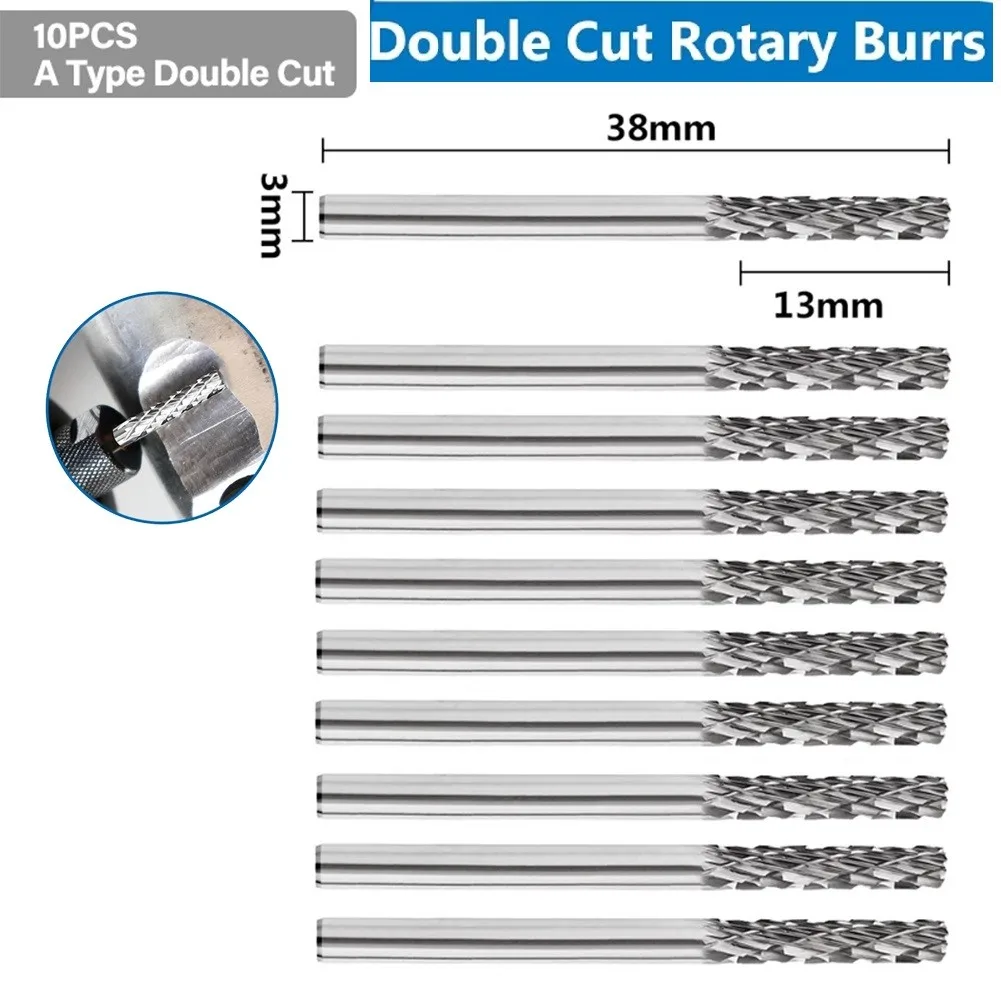 10pcs 3mm Shank Double Cut Tungsten Carbide Rotary Burr Sets Rotary Tools For Fast Cutting And Polishing
10pcs 3mm Shank Double Cut Tungsten Carbide Rotary Burr Sets Rotary Tools For Fast Cutting And Polishing