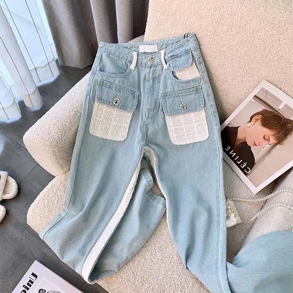 Retro Pantalones Vaqueros Holgados Stitching Jeans Women Spring 2022 High Waist Light Blue Y2k Fashion Wide Leg Pants
Retro Pantalones Vaqueros Holgados Stitching Jeans Women Spring 2022 High Waist Light Blue Y2k Fashion Wide Leg Pants