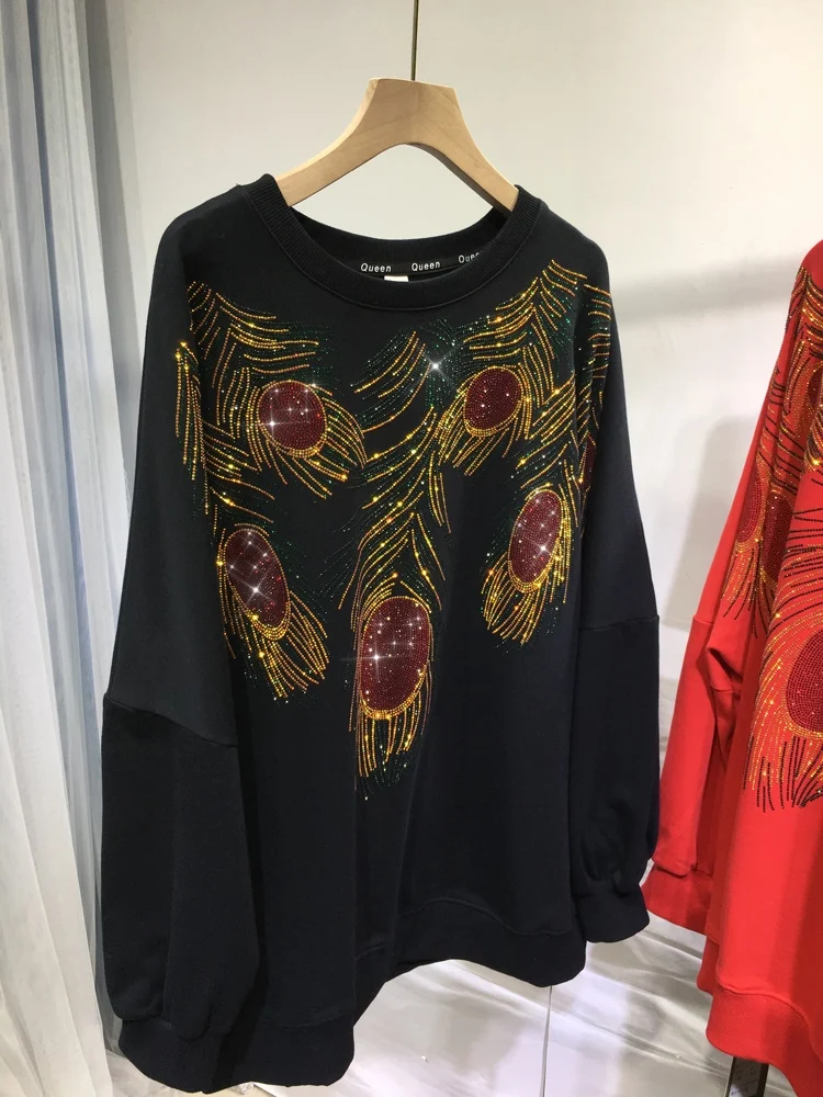 High Quality Hot Drilling Feather Round Neck Hoodie Top Terry Cotton Oversize Autumn Winter Clothes Women Long Sleeve Sweatshirt
High Quality Hot Drilling Feather Round Neck Hoodie Top Terry Cotton Oversize Autumn Winter Clothes Women Long Sleeve Sweatshirt
