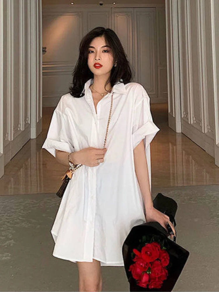 Harajuku Summer Solid Casual Shirt Dress Loose Women Loose Solid Elegant Mini Short Sleeve Korean Female Tide
Harajuku Summer Solid Casual Shirt Dress Loose Women Loose Solid Elegant Mini Short Sleeve Korean Female Tide