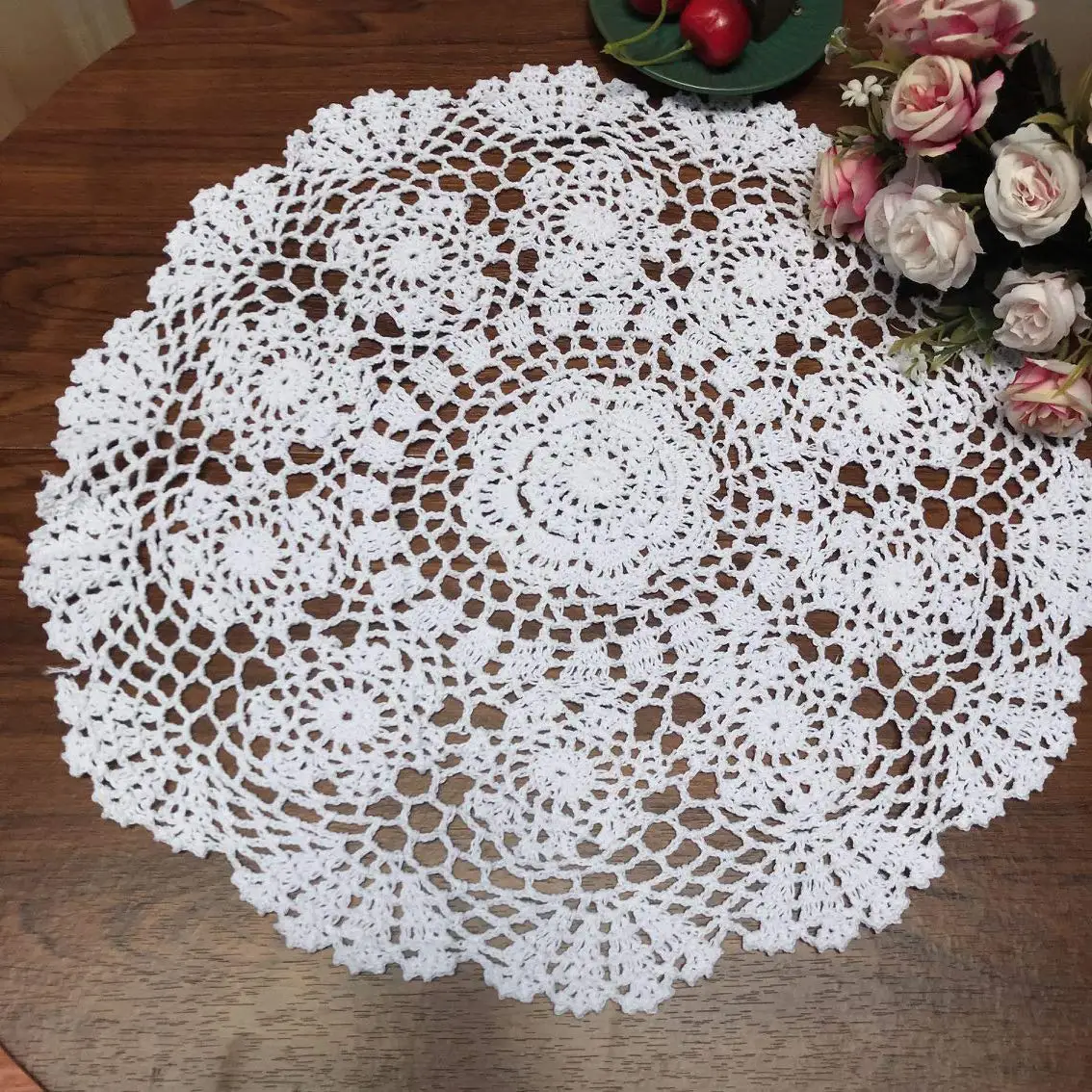 

2 Pcs Cotton Handmade Crochet Lace Tablecloth Doilies Table Overlay,Table Placemats,Round