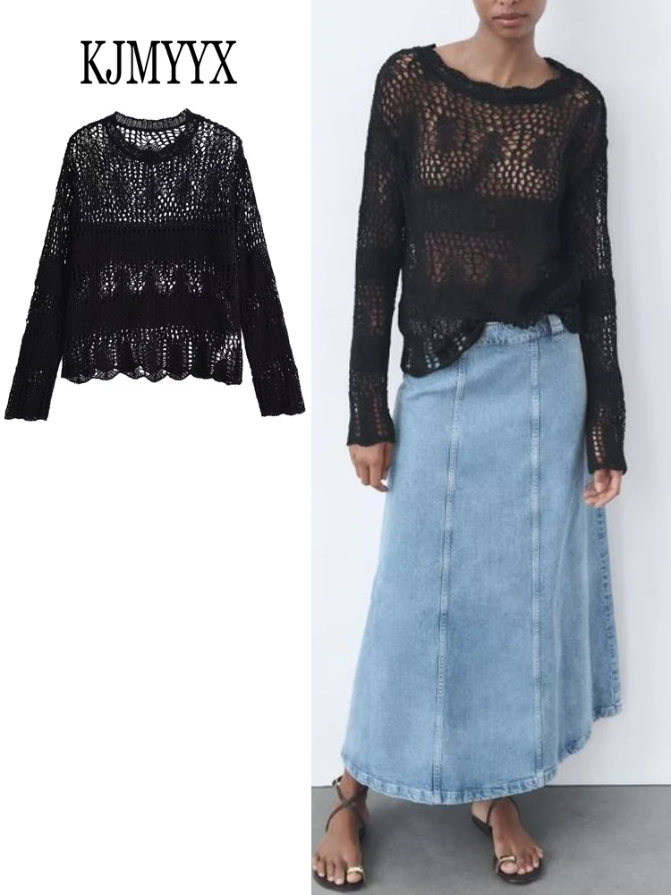 KJMYYX 2023 Summer Woman Fashion Hollow Out Knitwear Sweater Female Casual Long Sleeve Mesh Tops Chic Black Pullover
KJMYYX 2023 Summer Woman Fashion Hollow Out Knitwear Sweater Female Casual Long Sleeve Mesh Tops Chic Black Pullover