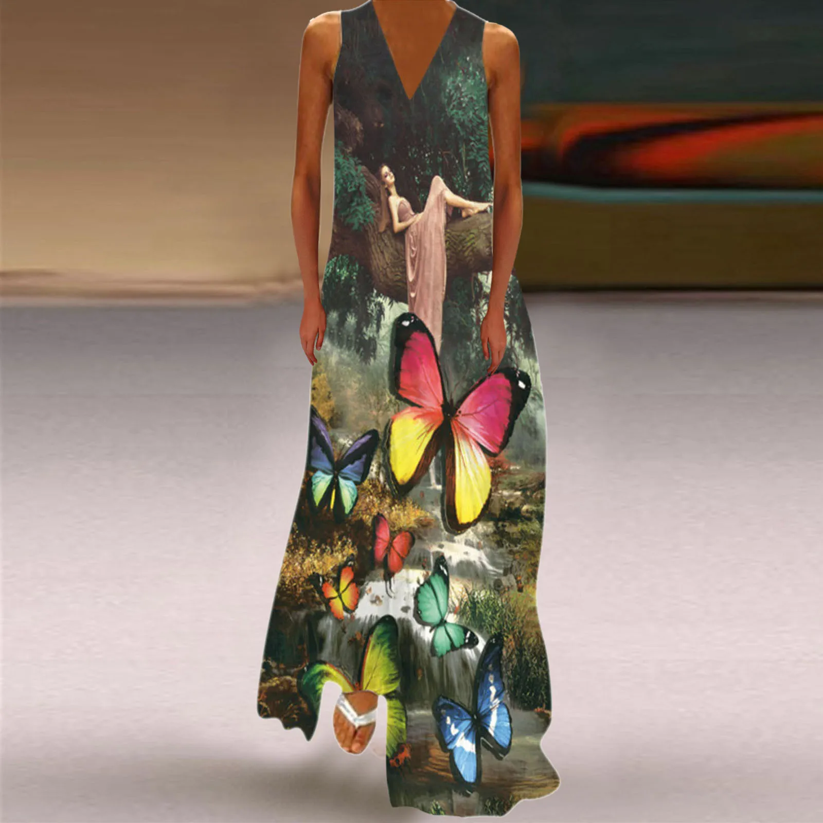 Sleeveless Print Women Maxi Dress Cami V-neck Summer Party Dress Women's Dress Dresses for Women Midi Length 
Sleeveless Print Women Maxi Dress Cami V-neck Summer Party Dress Women's Dress Dresses for Women Midi Length