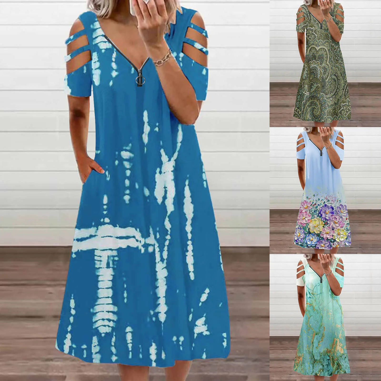 Womens Fashion Print Casual V Neck Short Sleeve Strap Open Back Sexy Zipper Dress Blue Bridesmaids Dresses for Women
Womens Fashion Print Casual V Neck Short Sleeve Strap Open Back Sexy Zipper Dress Blue Bridesmaids Dresses for Women