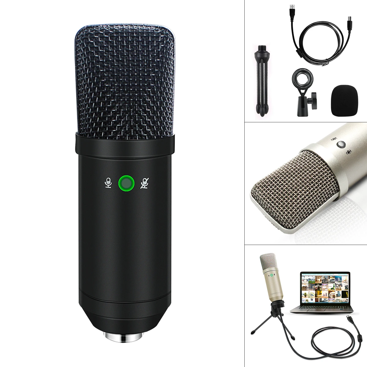 

Upgraded BM-750 USB Microphone Metal Condenser Live Microphone with Tripod and Button Control Function Live / Sing / Voice Chat