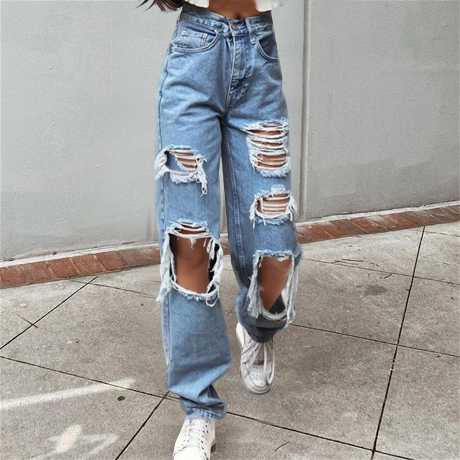 Hollow Out Ripped Straight Jeans Women Blue Punk Baggy High Waist Mom Boyfriend Denim Hole Korean Oversize Streetwear Pants 
Hollow Out Ripped Straight Jeans Women Blue Punk Baggy High Waist Mom Boyfriend Denim Hole Korean Oversize Streetwear Pants