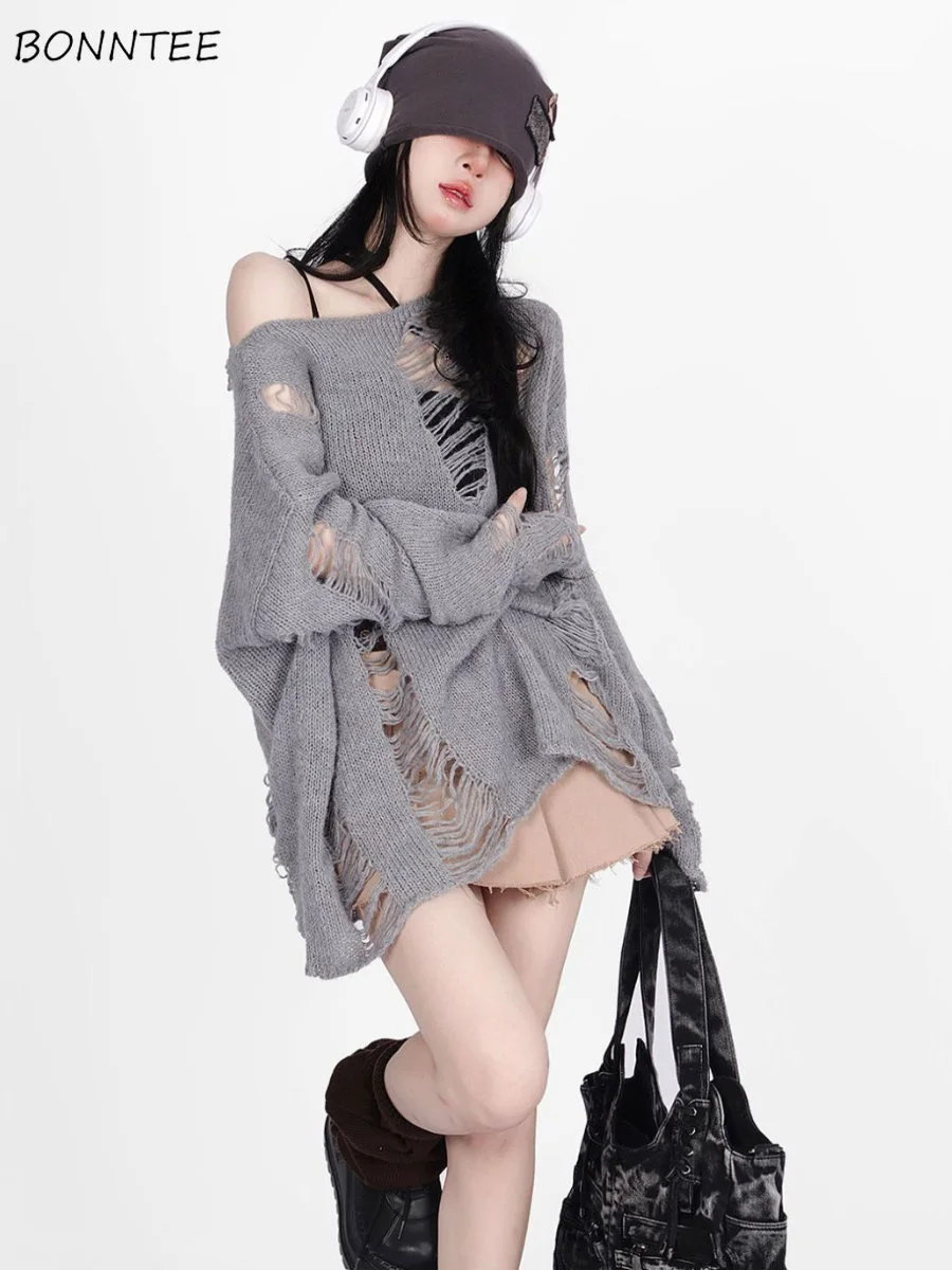 2022 Autumn New Fashion Ripped Pullovers Women Korean Baggy Chic Simple Knitted Sexy Smock Ulzzang Streetwear Vintage Sweaters
2022 Autumn New Fashion Ripped Pullovers Women Korean Baggy Chic Simple Knitted Sexy Smock Ulzzang Streetwear Vintage Sweaters