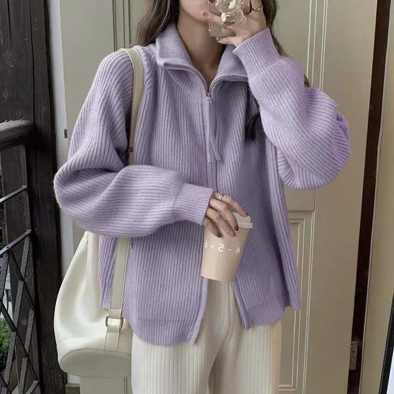 Autumn Winter Zipper Sweater Female Cardigan Women Korean Fashion Knitted Cardigans Turn-down Collar Long Sleeve Sweaters Lady
Autumn Winter Zipper Sweater Female Cardigan Women Korean Fashion Knitted Cardigans Turn-down Collar Long Sleeve Sweaters Lady