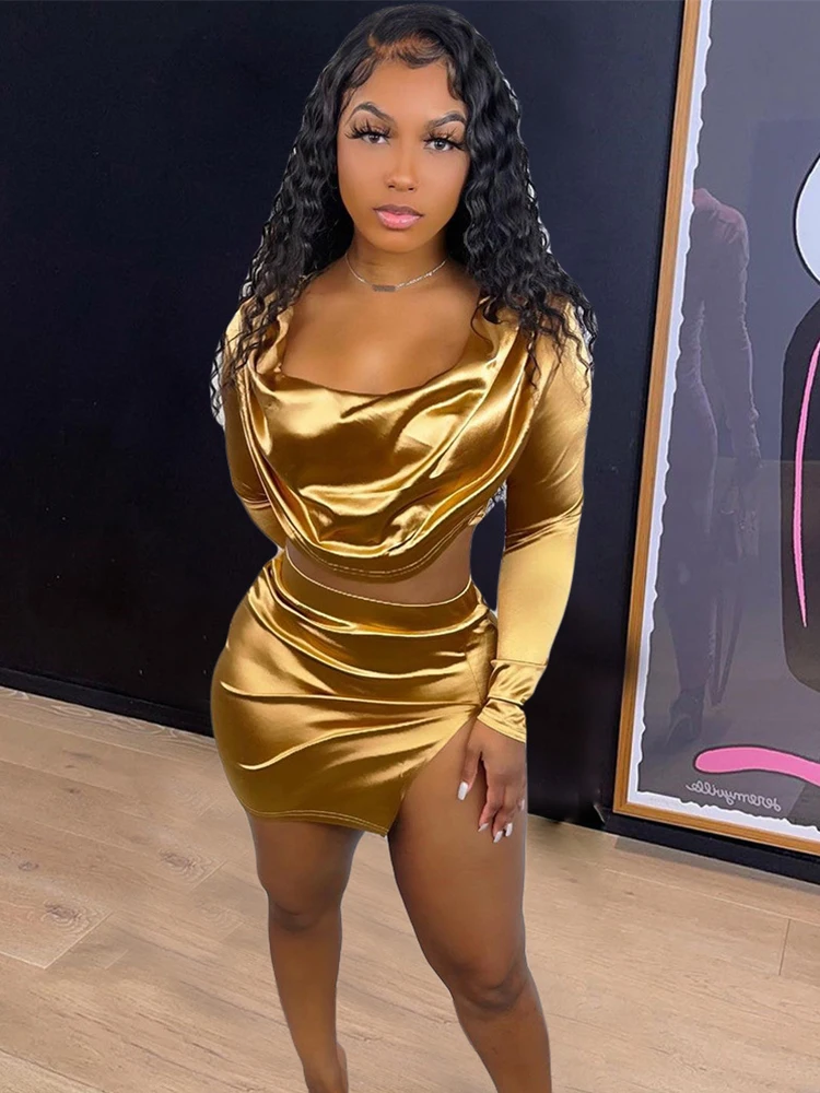 Комплект из двух предметов, Женская яркая золотистая одежда, сексуальная женская юбка с длинным рукавом + облегающая мини-юбка с высокой тал...
Комплект из двух предметов, Женская яркая золотистая одежда, сексуальная женская юбка с длинным рукавом + облегающая мини-юбка с высокой тал...