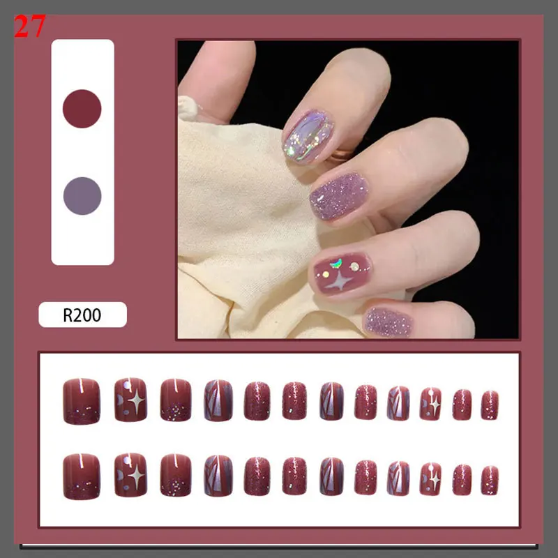 24Pcs Short Round Head Fake Nails Press On Nail Artificial Nail With Jelly Glue Ins Style False Nails New Tips For Nails Art 
24Pcs Short Round Head Fake Nails Press On Nail Artificial Nail With Jelly Glue Ins Style False Nails New Tips For Nails Art