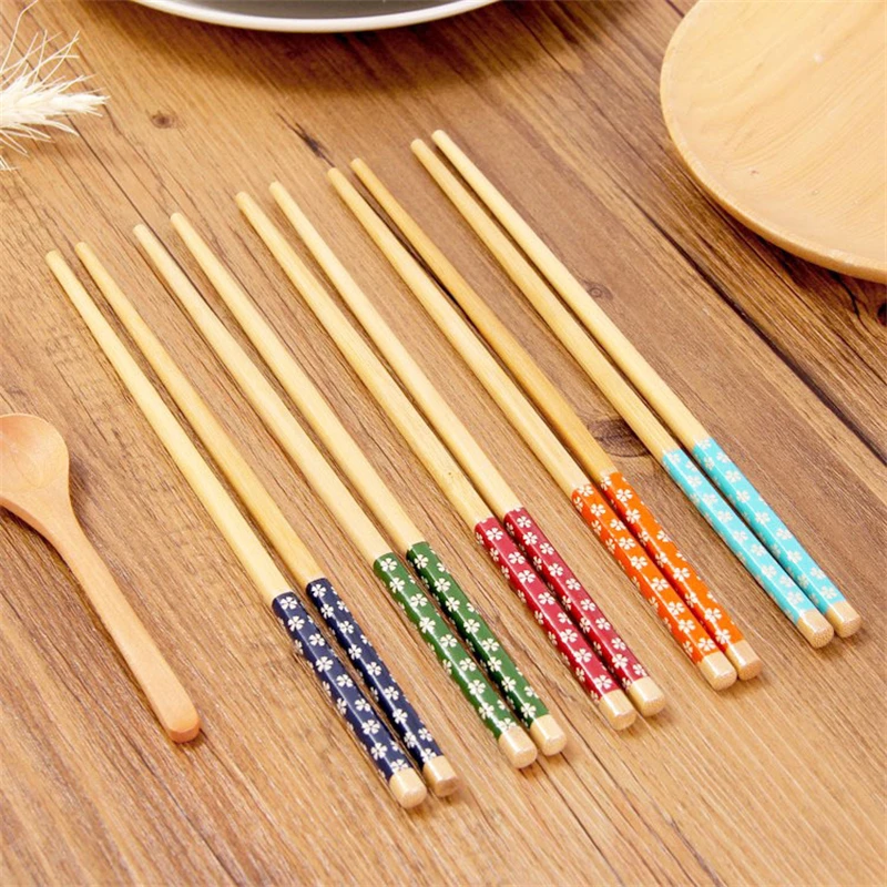 

5 Pairs Bamboo And Wood Small Floral Chopsticks Anti-slip Chinese Style Sushi Rice Chopsticks Kitchen Tableware Dinnerware Set