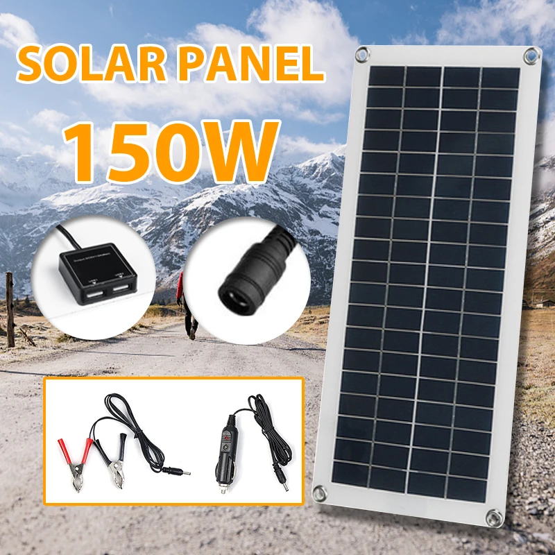Solar Panel150W Flexible Charger Kit 5V Dual USB 12V DC Panel Outdoor Portable Emergency Battery Panels For Phone Car RV
Solar Panel150W Flexible Charger Kit 5V Dual USB 12V DC Panel Outdoor Portable Emergency Battery Panels For Phone Car RV