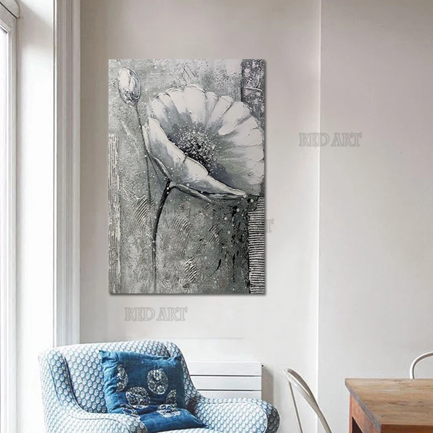 

Hand Painted Gray Tulip Flowers Oil Painting Abstract Wall Decoration Art Murals Canvas Picture Artwork Wall Paintings Unframed