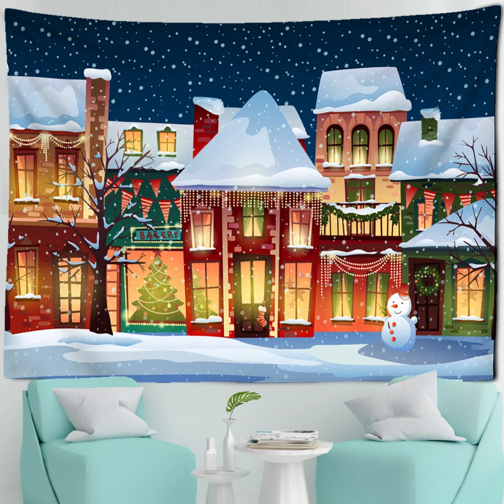 

Snowman Illustration Tapestry Wall Hanging Christmas New Year Gift Hippie Psychedelic Art Background Cloth Home Decor