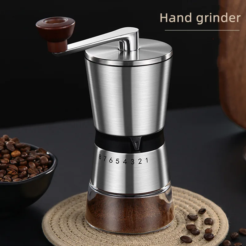 

Home Portable Manual Coffee Machine Hand-cranked Coffee Grinder Ceramic Core 6/8 Gears Adjustable Settings Grinding Bean Device