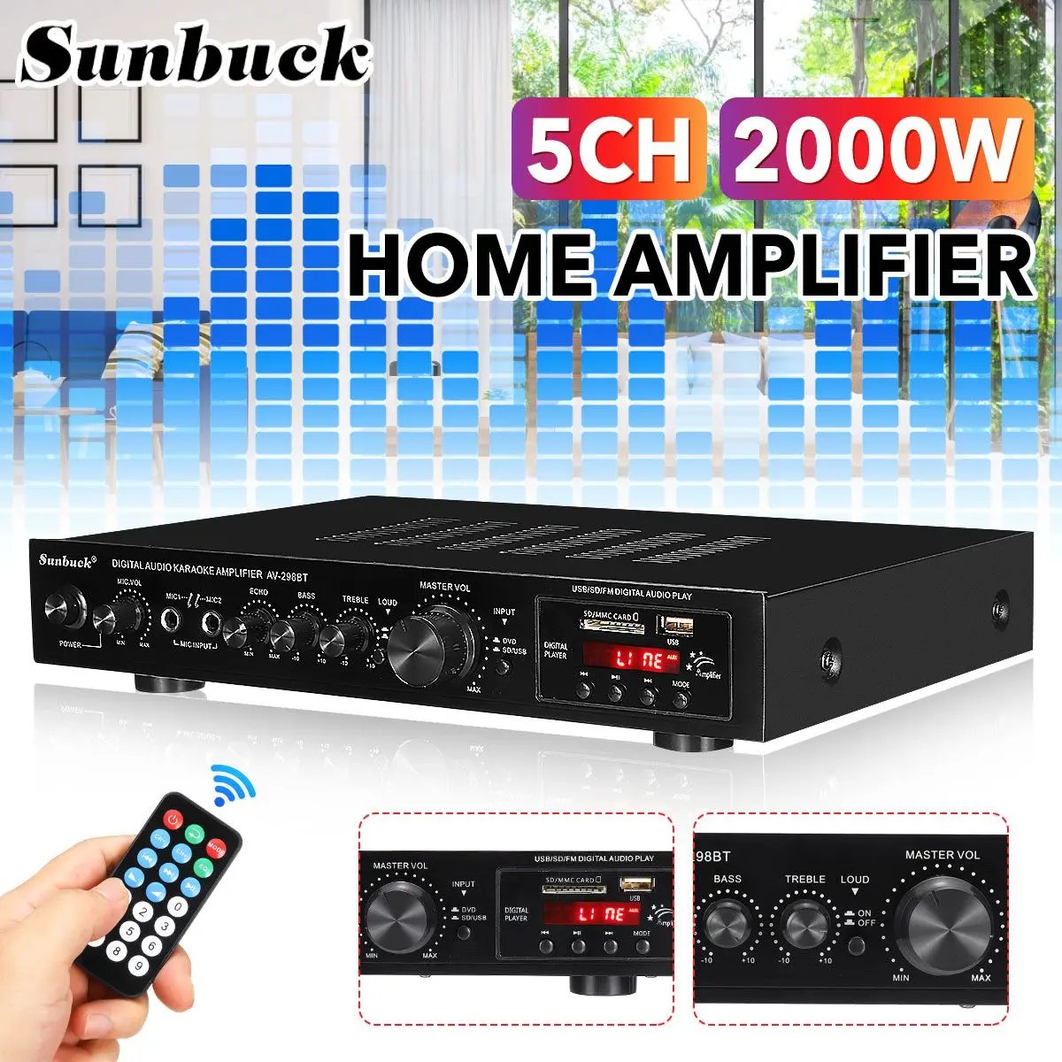 Цифровой усилитель 298BT SUNBUCK с Bluetooth, стерео, LED, USB, AV, усилитель мощности, аудиоплеер, сабвуфер, аудиопроцессор
Цифровой усилитель 298BT SUNBUCK с Bluetooth, стерео, LED, USB, AV, усилитель мощности, аудиоплеер, сабвуфер, аудиопроцессор