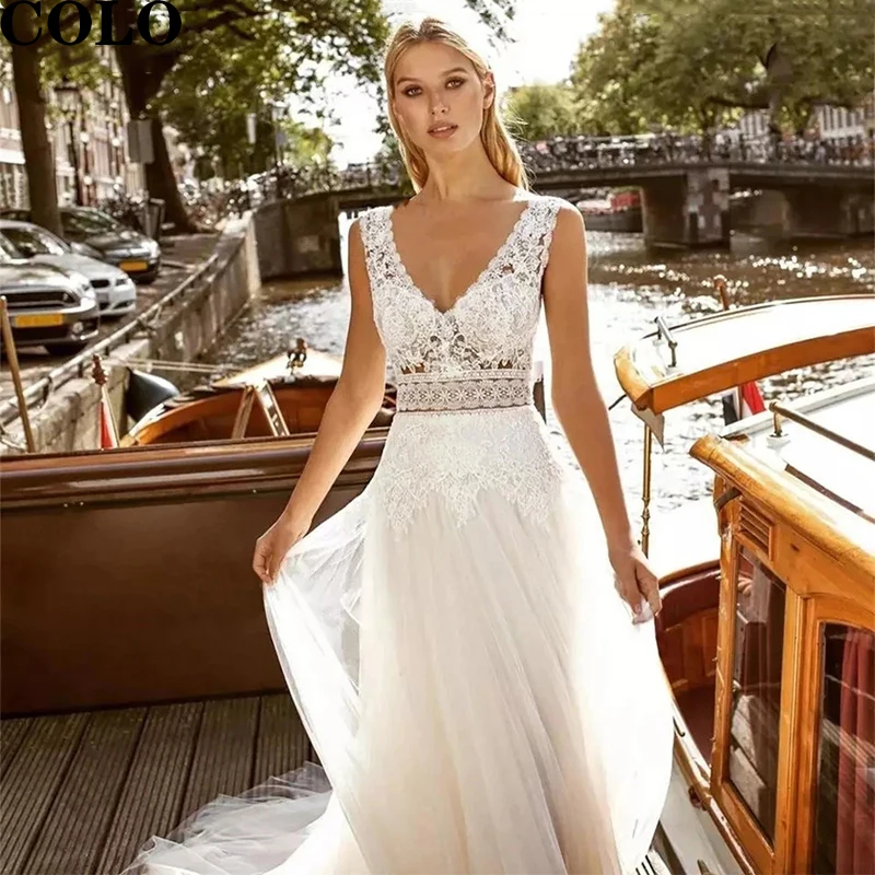 Wedding Dress 2022 Women's Dresses Illusion Deep V Neck Tank Sleeve Simple Bride Vestido Lace Open Back Pure Love Robe
Wedding Dress 2022 Women's Dresses Illusion Deep V Neck Tank Sleeve Simple Bride Vestido Lace Open Back Pure Love Robe