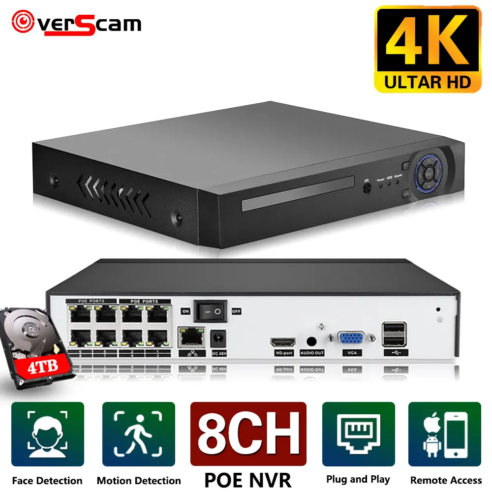 

H.265 8CH Face Detection 4K POE NVR Audio Out Security Surveillance Network Video Recorder Up to 2MP 5MP 8MP POE IP Camera P2P