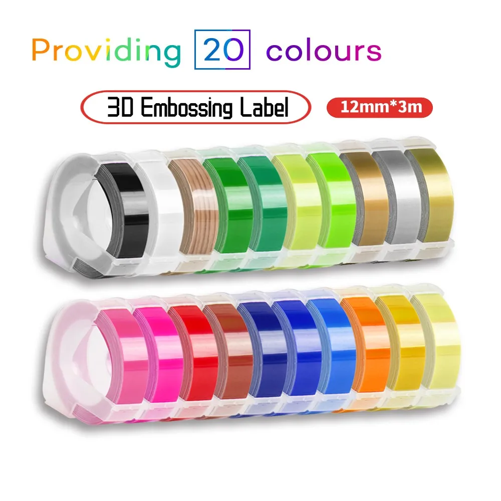 Black Red Yellow Green Silver On White 12mm 3D Embossing Label Tape Printer Ribbon For DYMO 1880 C101 Motex E-101 E-303
Black Red Yellow Green Silver On White 12mm 3D Embossing Label Tape Printer Ribbon For DYMO 1880 C101 Motex E-101 E-303
