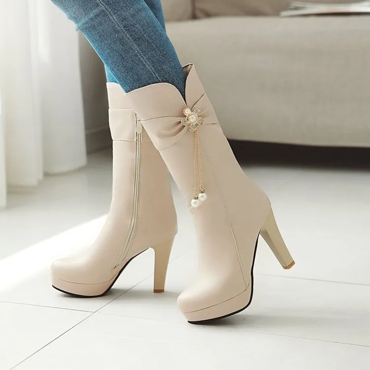 Женские сапоги на платформе, Роскошные Дизайнерские Сапоги на молнии, с круглым носком, высокий каблук, до середины икры, резиновая однотонн... 
Женские сапоги на платформе, Роскошные Дизайнерские Сапоги на молнии, с круглым носком, высокий каблук, до середины икры, резиновая однотонн...