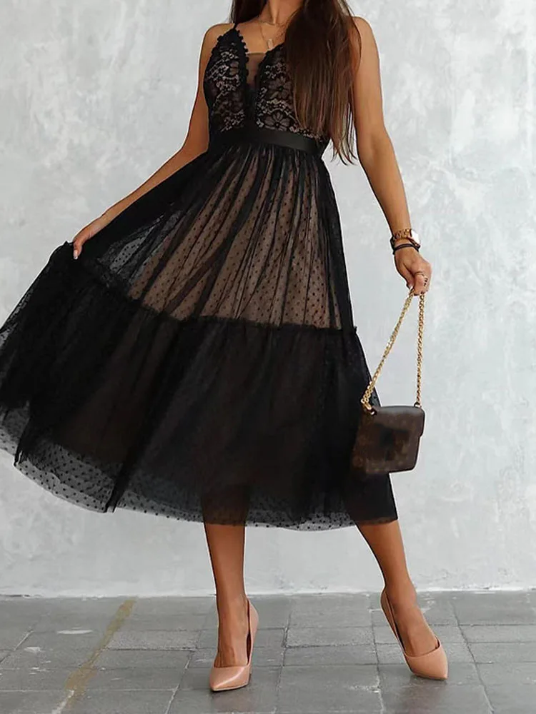 Sexy Backless Waist Dots Mesh Cocktail Dress Ladies V-Neck Midi Summer Elegant Dresses Fashion Lace Sling Nightclub A-line Dress
Sexy Backless Waist Dots Mesh Cocktail Dress Ladies V-Neck Midi Summer Elegant Dresses Fashion Lace Sling Nightclub A-line Dress